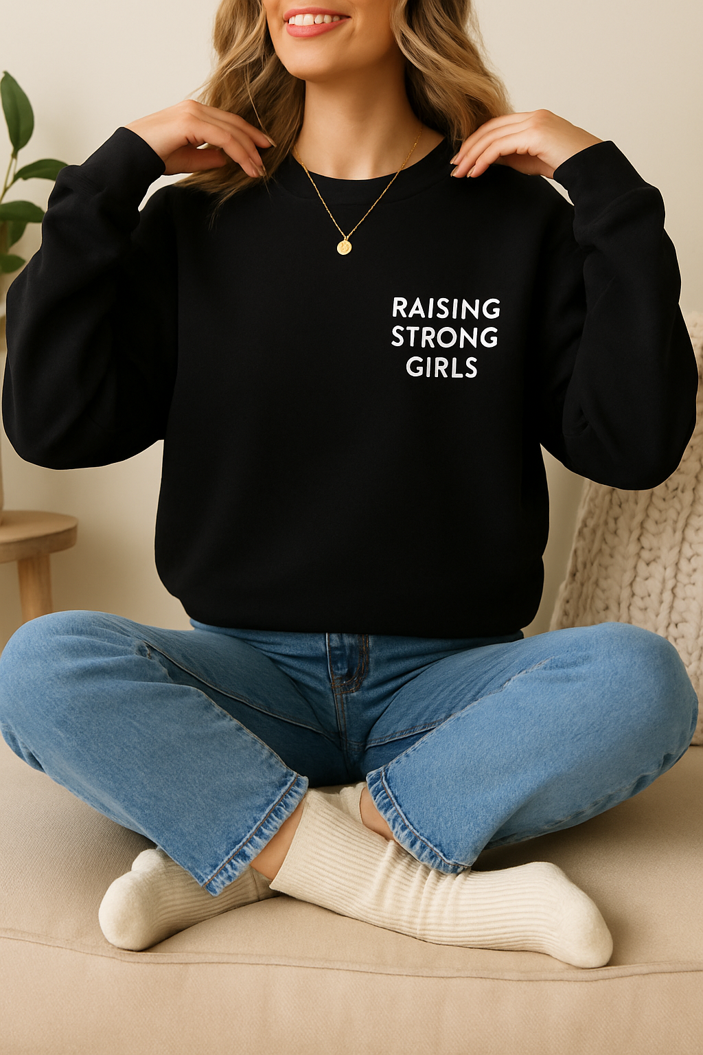 EMBROIDERED Raising Strong Girls Minimalist Sweatshirt Mom