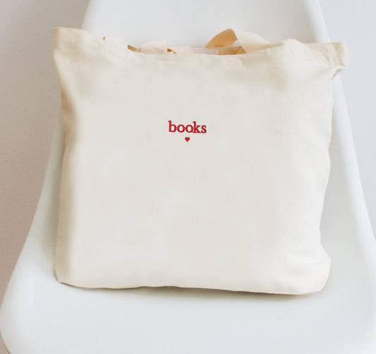 Embroidered Book Lover Tote Bag