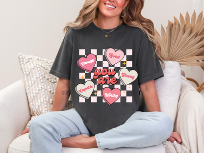 You Are Enough - Checkerboard Heart Tee